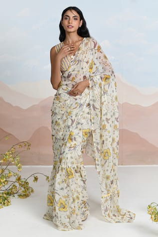 BAISE GABA Sundrenched Floral Chiffon Saree Set 