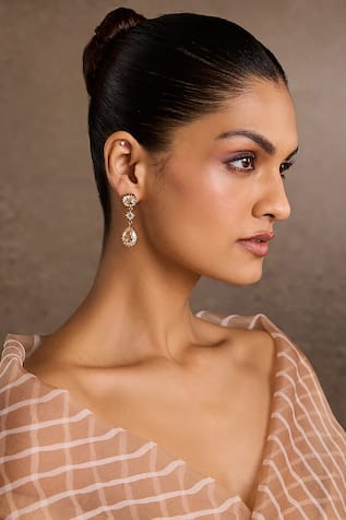 Tarun Tahiliani Pear Cushion Silver Danglers 