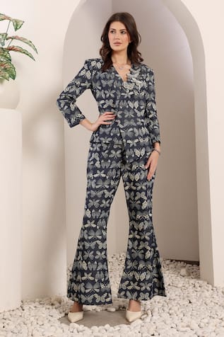 Saaj by Ankita Deep Blue Designer Jacket & Pant Set 