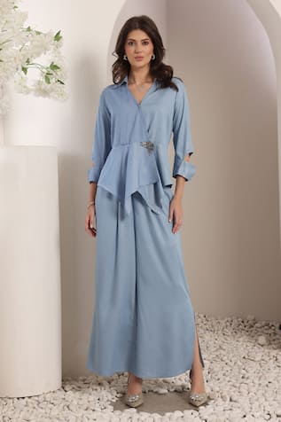 Saaj by Ankita Sky Blue Soft Denim Pant Set 