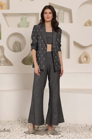 Saaj by Ankita Embroidered Chambray Pant Set 