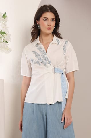 Saaj by Ankita Frost Fold White Cotton Poplin Top 