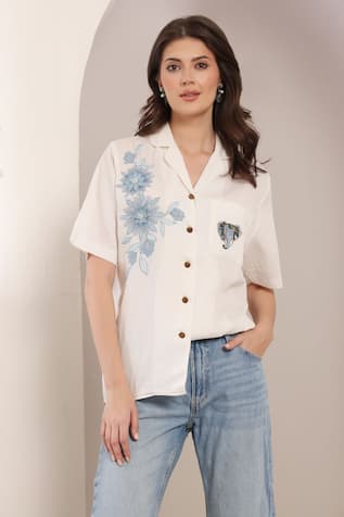Saaj by Ankita White Floral Embroidered Shirt 
