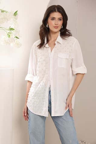 Saaj by Ankita Ivory Glint Cotton Shirt 
