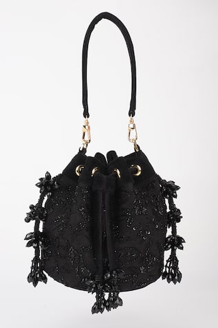 Embroidered Black Velvet Potli 