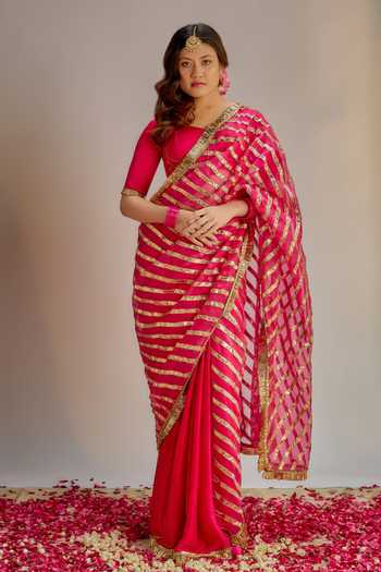 Ranbir Mukherjee Calcutta Rani Pink Modal Silk Saree Set 