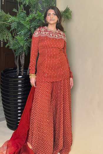 ISHA GUPTA TAYAL Sara Bandhani Pattern Kurta Sharara Set 