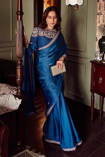 ISHA GUPTA TAYAL Noor Border Embroidered Saree With Blouse 