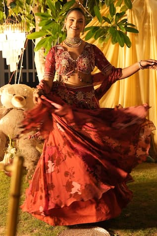 Isha Gupta Tayal Pink Floral Print Lehenga Set 