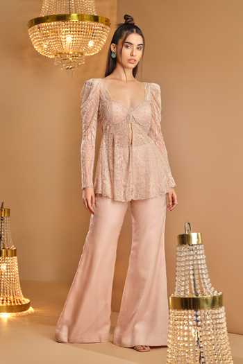 K & A By Karishma And Ashita Designer Pink Tunic & Sharara Set 