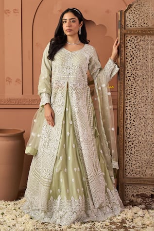 Tasuvure Indes Embroidered Long Jacket Lehenga Set 