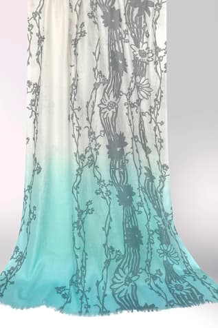 Aquamarine Blossom Bamboo Silk Cashmere Scarf 