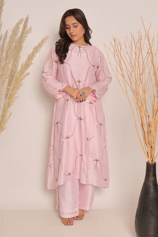 Myra Clothing Line Pink Slub Straight Kurta Set 