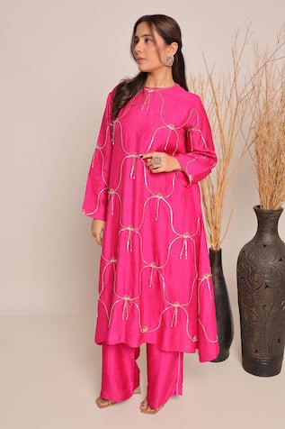 Myra Clothing Line Rose Pink Slub Straight Kurta Set 