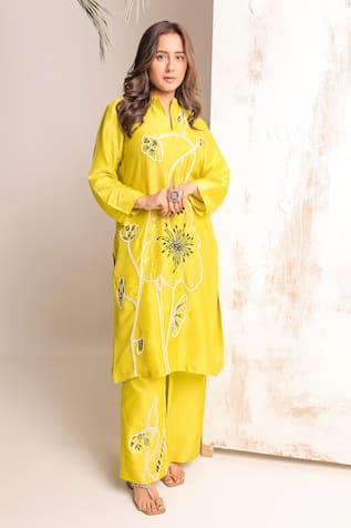 Myra Clothing Line Neon Green Floral Embroidered Kurta Set 