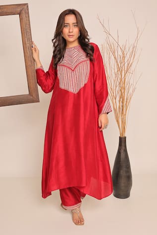 Myra Clothing Line Red Crepe Straight Kurta Set 