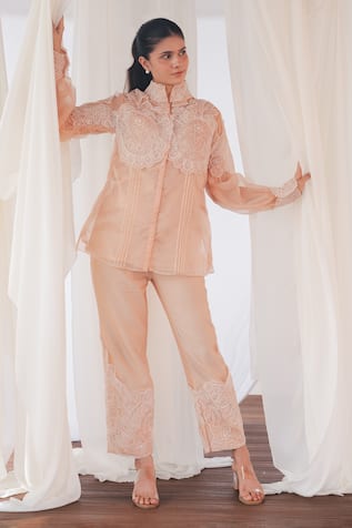 Aanchal Vijaywargi Blush Pink Shadow Co-ord Pant Set 
