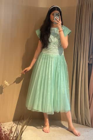 Aanchal Vijaywargi Mint Green Pleated Midi Dress 