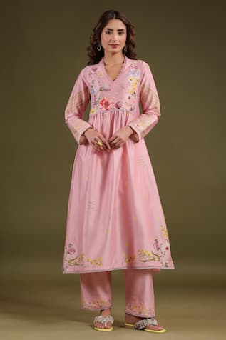 Label Niti Bothra Pink Silk Chanderi Noor Kurta Set 