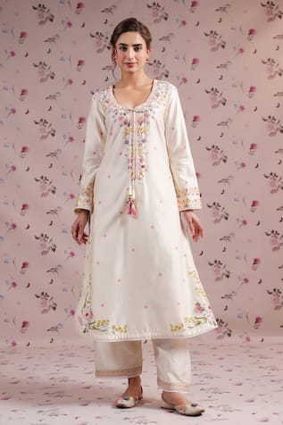 Label Niti Bothra Ivory Printed Straight Kurta Set 