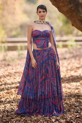 Nirmooha Indigo Katha Lehenga Set 
