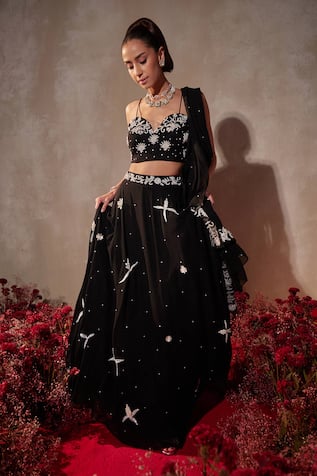 Tarini Vij Black Embroidered Georgette Lehenga Set 