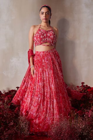 Tarini Vij Red Hand Embroidered Lehenga Set 