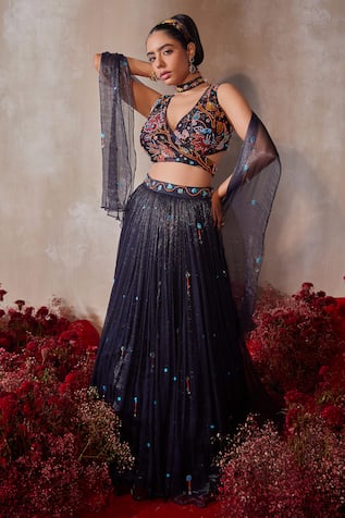 Tarini Vij Midnight Blue Embroidered Lehenga Set 