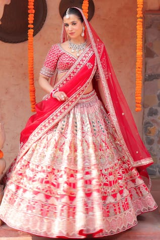Amaltas Couture Red Embroidered Bridal Lehenga Set 