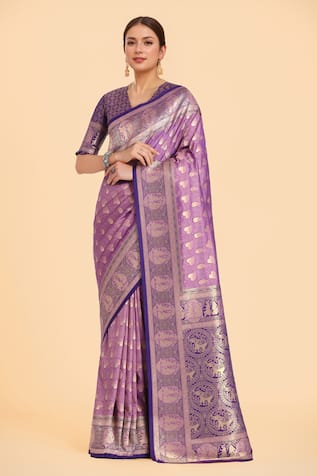 Naintara Bajaj Lavender Banarasi Silk Saree Set 