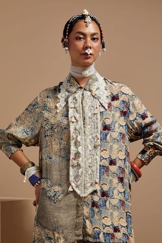 ASEEM KAPOOR Multi Lace Work Straight Shirt 