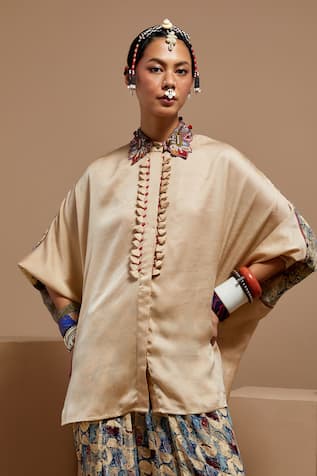 ASEEM KAPOOR Ecru Mandala Crushed Silk Shirt 