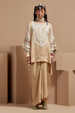 Aseem Kapoor Ecru Tribal Tassel Kurta Set 