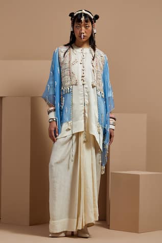 Aseem Kapoor Aasmani Mogra Jacket Kurta Set 