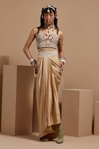 ASEEM KAPOOR Shocking Pink Embroidered Corset Blouse 