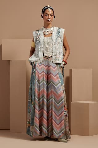 ASEEM KAPOOR Multi Color Embroidered Gilet Set 