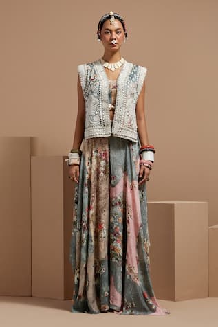 ASEEM KAPOOR Multi Resham Embroidered Gilet Set 