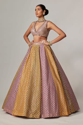 Vvani By Vani Vats Multicolor Lehenga Set with Crop Top 