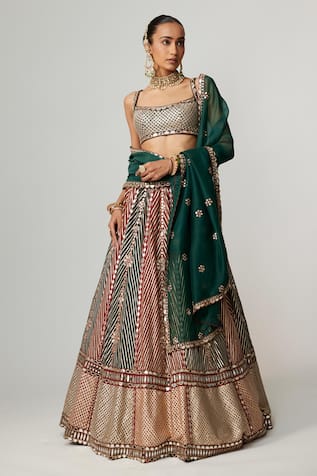 Vvani by Vani Vats Cranberry Multicolor Linear Flower Lehenga Set 