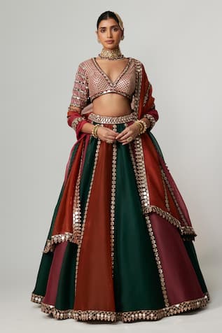 Vvani by Vani Vats Cranberry Multicolor Linear Lehenga Set 