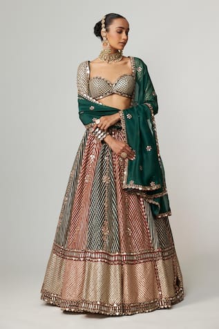 Vvani by Vani Vats Cranberry Flower Linear Lehenga Set 
