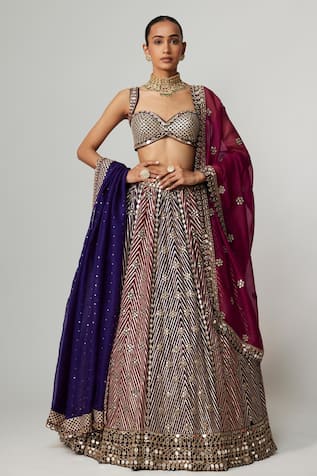 Vvani by Vani Vats Teal Wine Multicolor Lehenga Set 