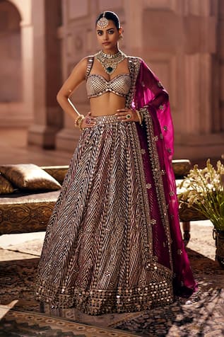 Vvani by Vani Vats Teal Wine Multicolor Lehenga Set 