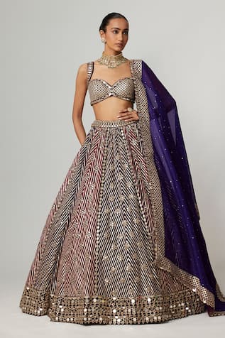 Vvani by Vani Vats Teal Wine Multicolor Lehenga Set 