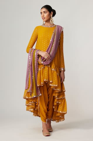 Vvani by Vani Vats Mustard Sequins Embroidered Kurta Set 