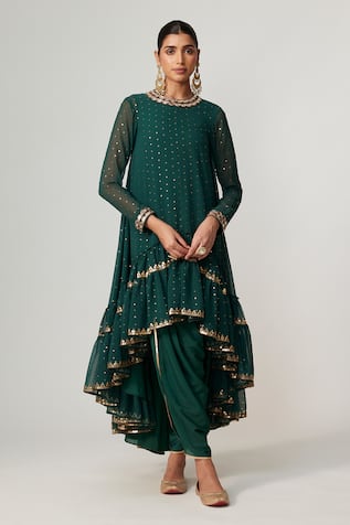 Vvani by Vani Vats Jade Green Sequins Embroidered Kurta Set 