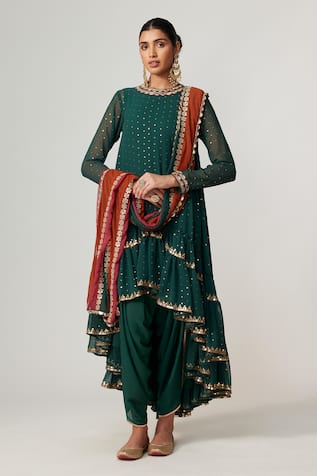 Vvani by Vani Vats Jade Green Dhoti Kurta With Dupatta Set 