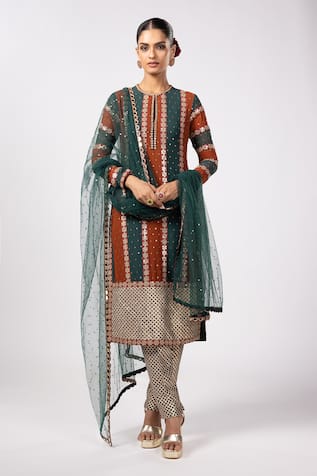 Vvani by Vani Vats Multicolor Jade Green Kurta Set 