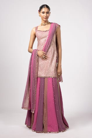 Vvani by Vani Vats Dark Blush Kurta Lehenga Set 