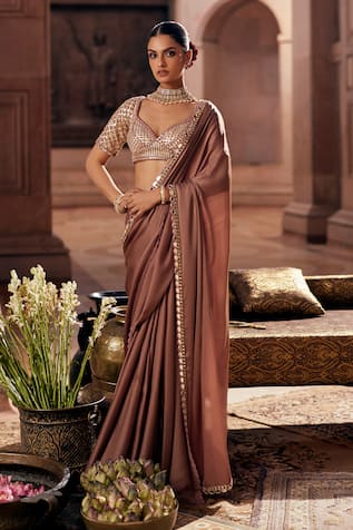 Vvani by Vani Vats Deep Beige Satin Saree & Blouse Set 